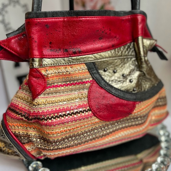 Cirque du Soleil vintages Faux Leather Embroidered Sequined Red Shoulder Bag - Picture 3 of 11